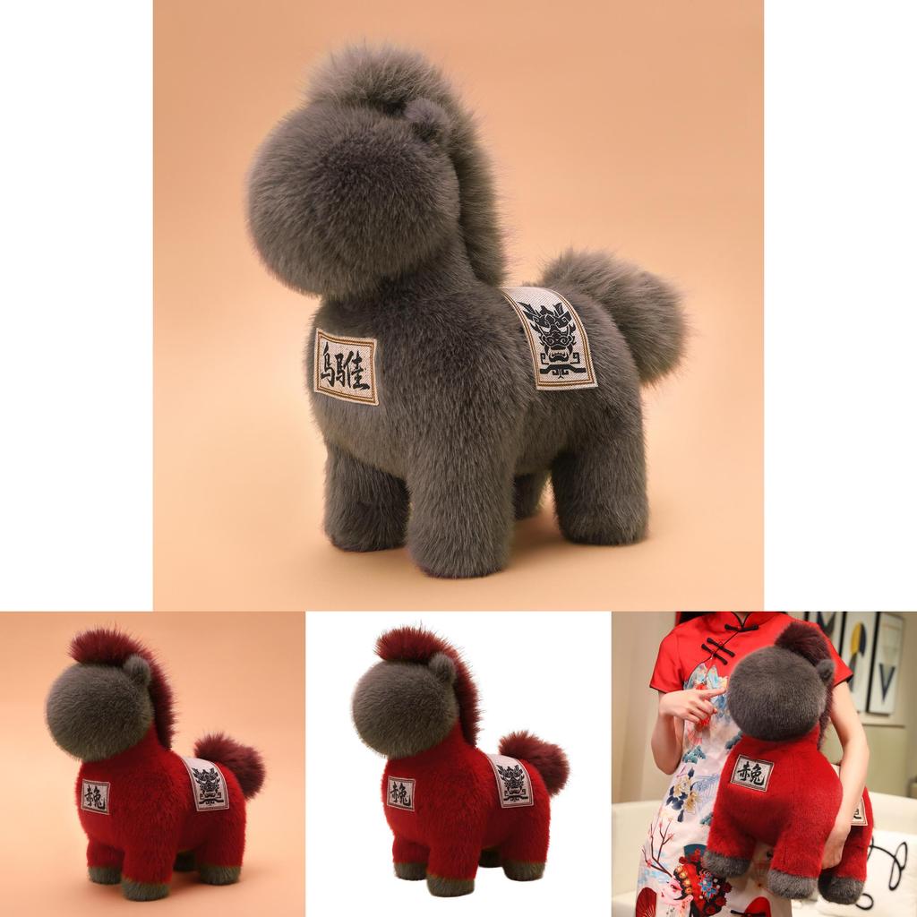 Creative Grey And Red Horse Plush Doll Children Toyfor Year Of The Horse Gift And Collectible Decor