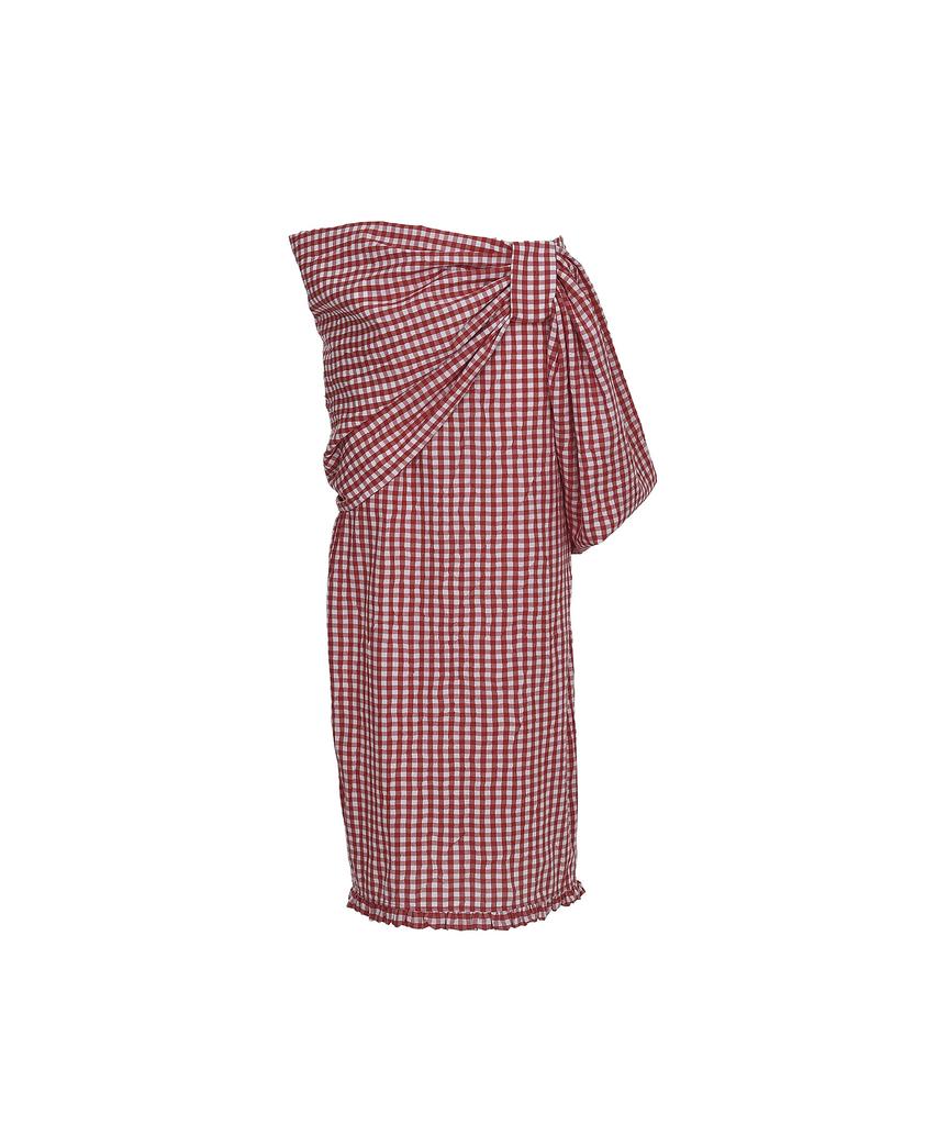 Bimuet Red Check Ribbon Drape Midi Skirt