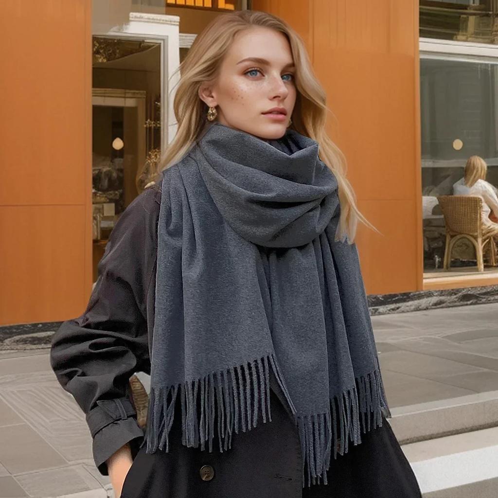 Solid Color Cashmere Scarf For Women Thick Warm Winter Pashmina Shawls Wraps Tassel Female Blanket Echarpe Bufanda Hijab