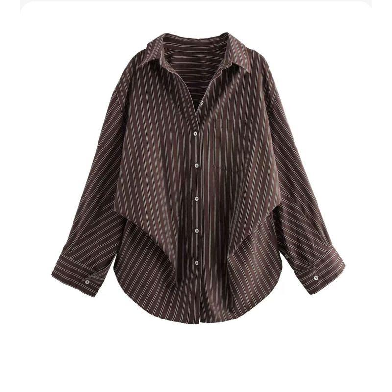 ZA Autumn New Women's Clothing ZR Fashion Wind Export Fashion Stripes Lapel Long Sleeves Shirt 2020458