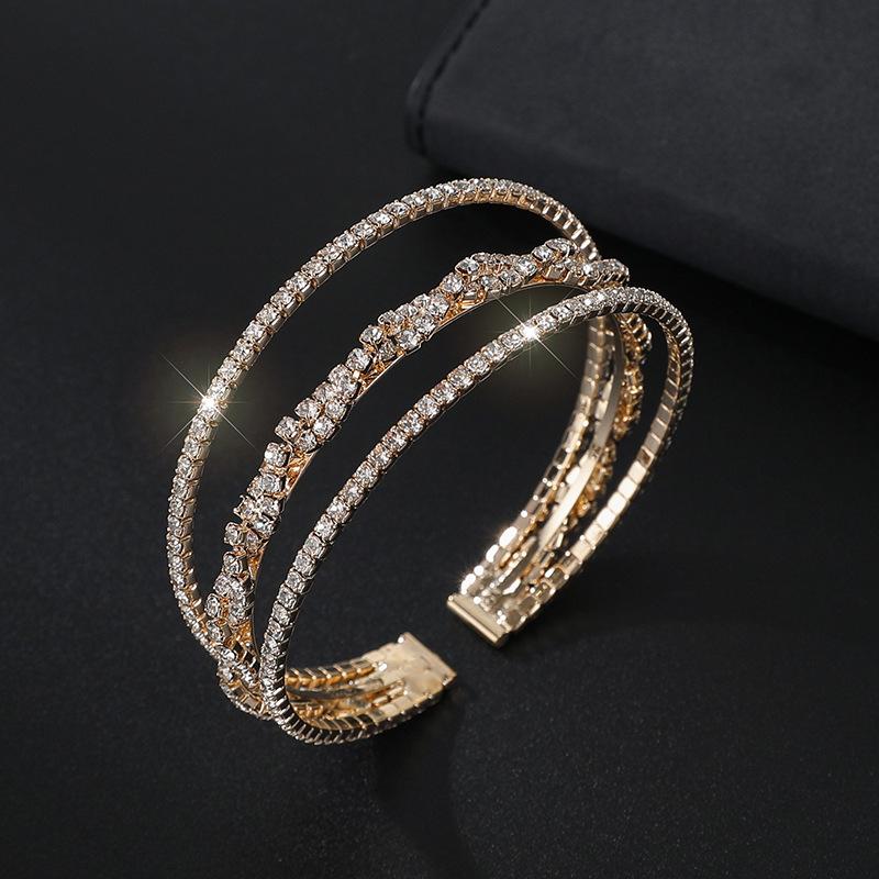 Rhinestone Zircon Open Bracelet Bride Crystal Bracelet Cross Elastic Full Diamond Claw Chain Bracelet Women
