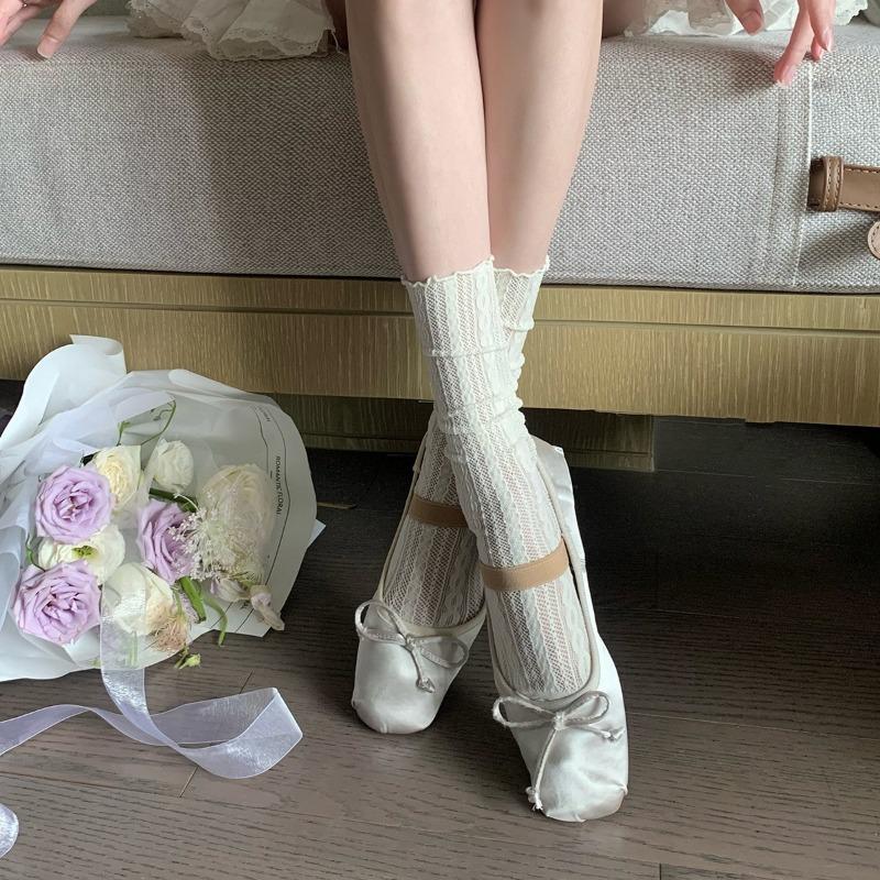 Sheepskin version of ballet Mary Jane shoes with bow square round head elastic word with shallow mouth single shoes