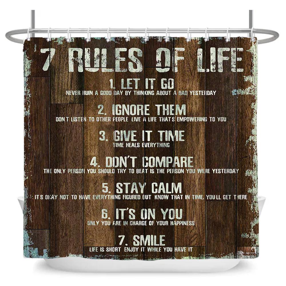 Vintage Rustic Style Wood Grain Letter Shower Curtains Bathroom Curtain Waterproof Polyester Decor Curtain with Hooks Wall Cloth