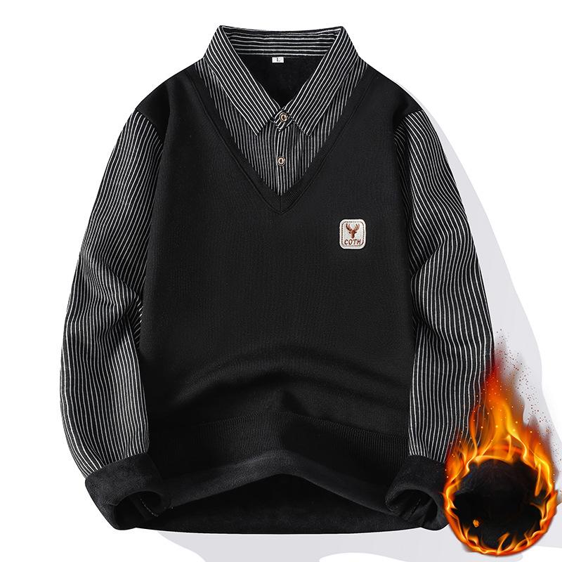 Мужская флисовая рубашка поло мужской пуловер осенне-зимняя футболка свитер с воротником холодная блузка темно-синий цвет хаки корейская одежда XXXXL чёрный 1980₽