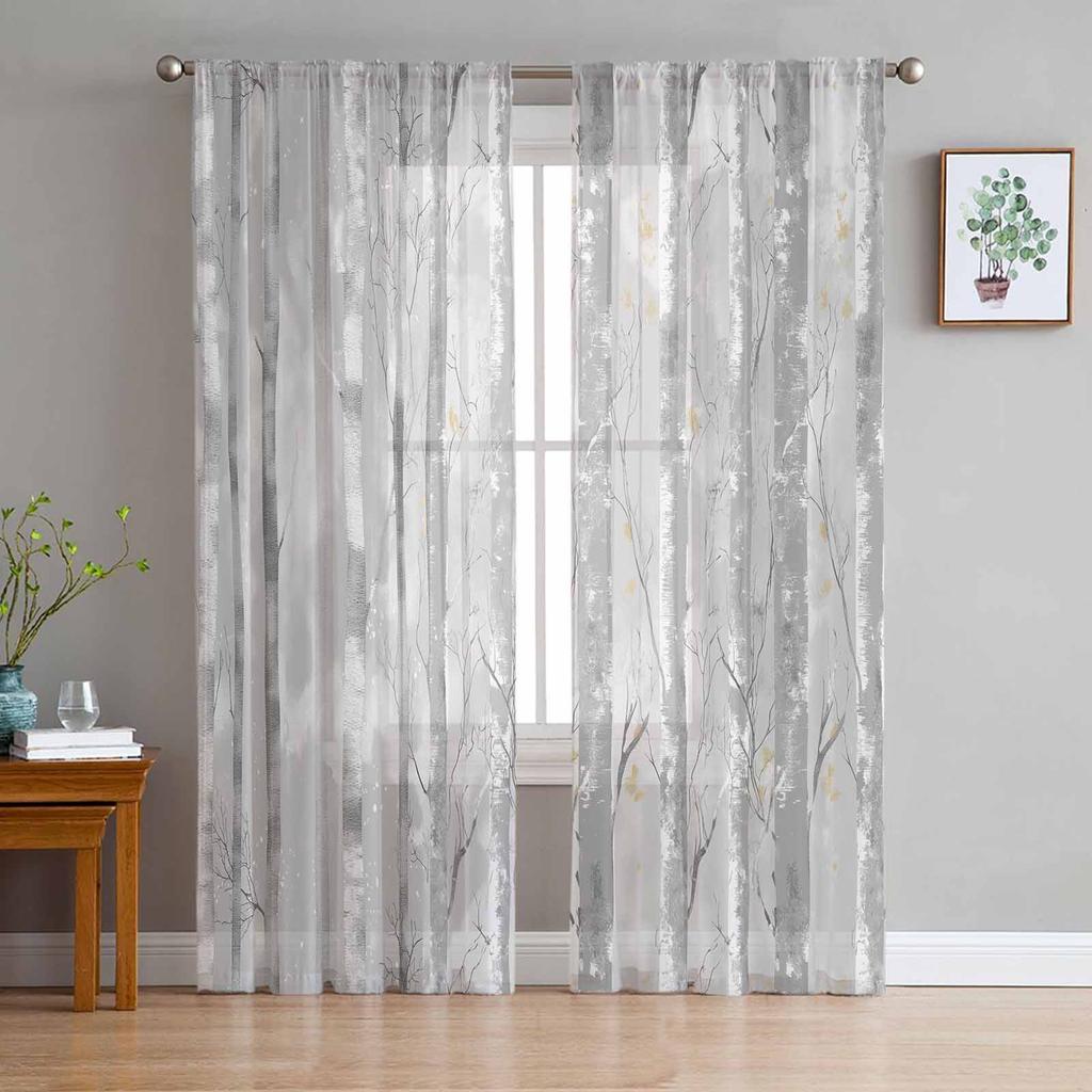 Träd Blomma Oljemålningsstil Blomma Skira Gardiner för Vardagsrum Modern Heminredning Tyllgardin Sovrum Voile Draperier