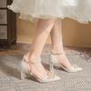 Fashion Shoes Women High Heels Women Wedding Shoes Bride Shoe Ladies Pumps Sandals Pearl Ankle Buckle Elegant Dress Women Heeled Shoes