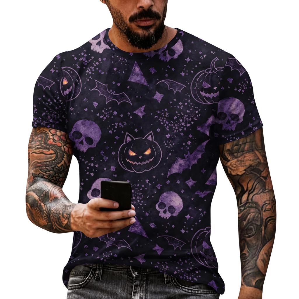 Men's Halloween Print Short Sleeve T Shirt Loose Fit Casual Summer Daily Top Comfortable Lightweight Fabric Breathable Design