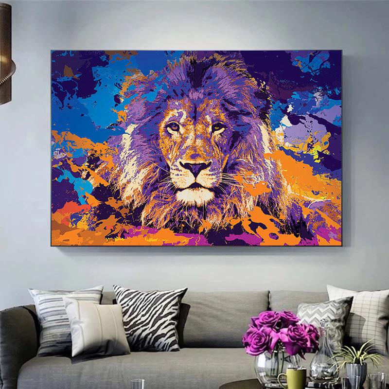 

Тварини Барвистий лев Картина на полотні Настінне мистецтво Скандинавський стиль Принти та плакати Сучасний домашній декор для вітальні 21x30cm No Frame