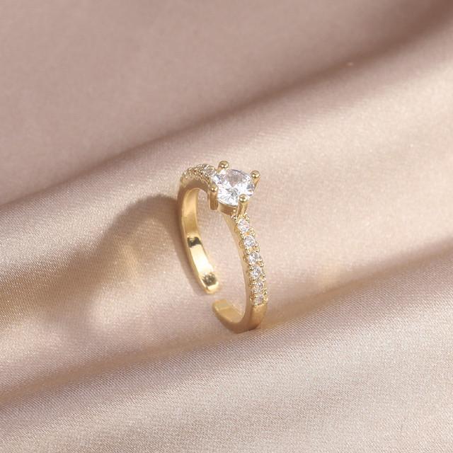 

Новое дизайнерское ювелирное изделие из Южной Кореи, простое кольцо с цирконием, 14 карат, элегантное женское регулируемое кольцо с отверстием Resizable белый