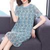 Women's Summer Ice Silk Short Sleeve Plus Size Dress - Mid-Length, Slimming, and Flattering.