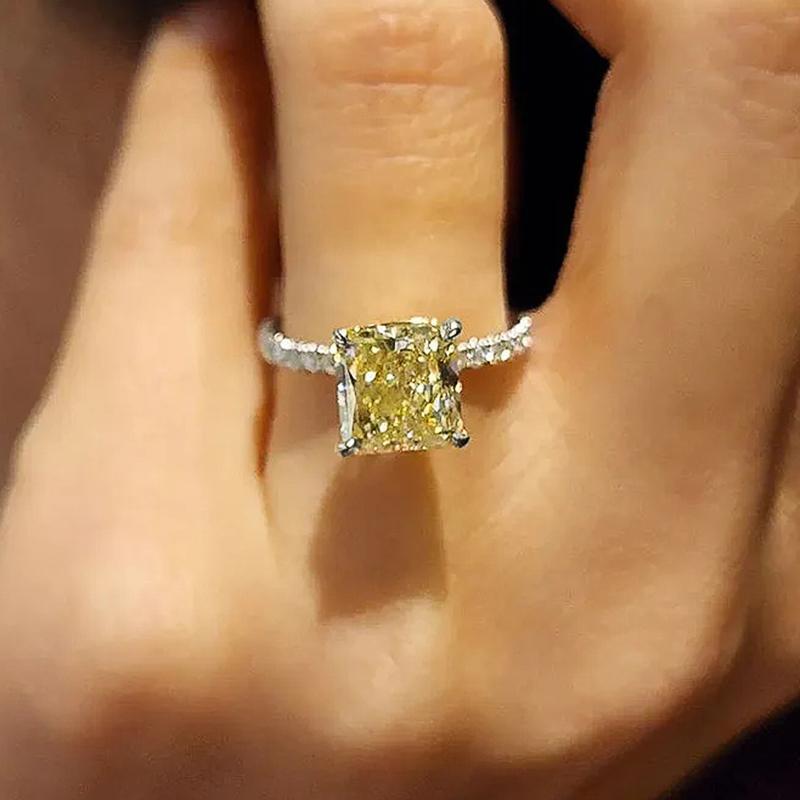 Dainty Square Yellow CZ Women Rings Temperament Finger-ring for Wedding Anniversary Party Fancy Gift New Trendy Jewelry