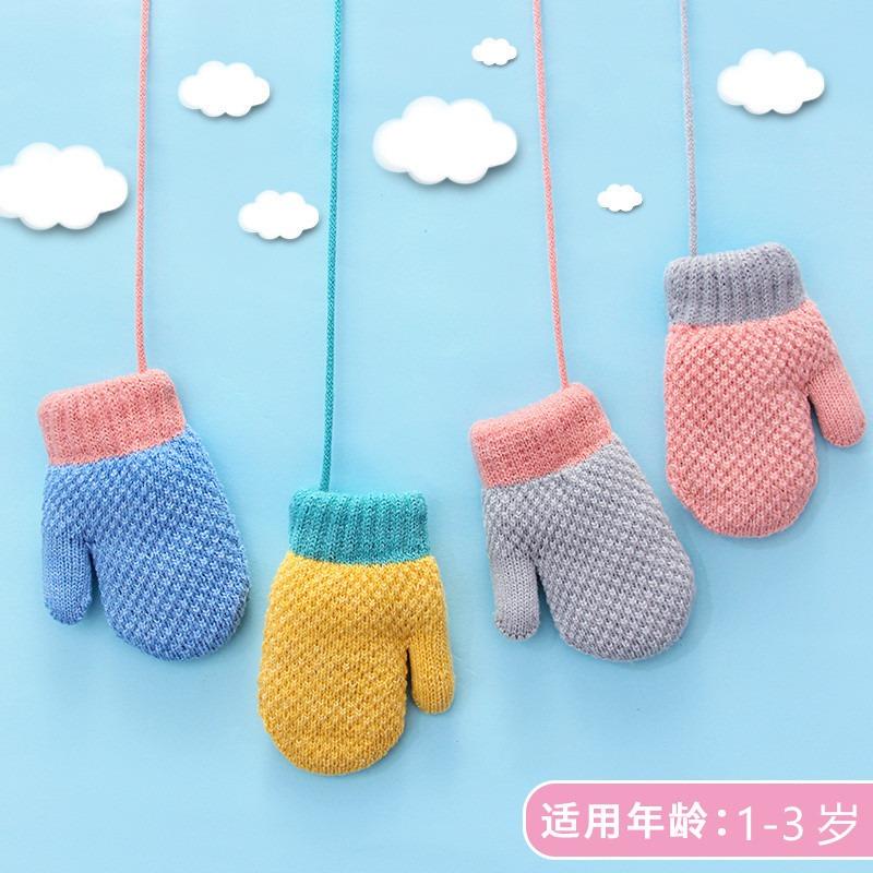 Autumn and winter baby finger knitted children's gloves bag finger velvet warm toddler neck children's models