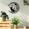 Schmiedeeiserne Mond- und Schwarze Katze-Silhouette Wanddekoration