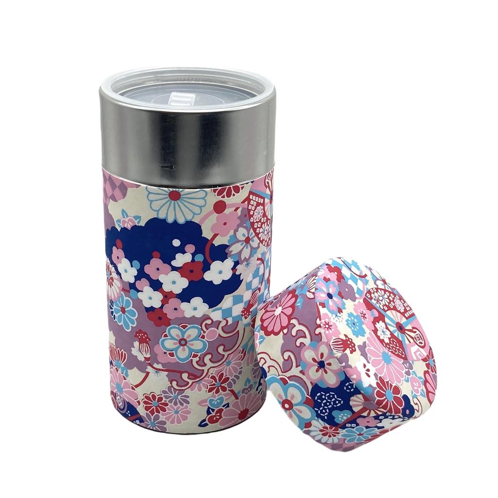 Noguchi Kumataro Tea Garden Tea Large Capacity with Washi Paper and Inner Taisho Yuzen Komon Made in Stylish Caddy, 200g, Lid, Pattern, Japan,