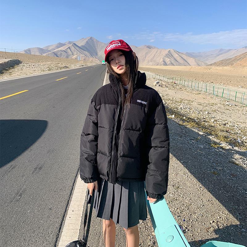 Corduroy cotton jacket women's 2025 new winter cropped jacket contrast splicing couple padded jacket thick cotton jacket