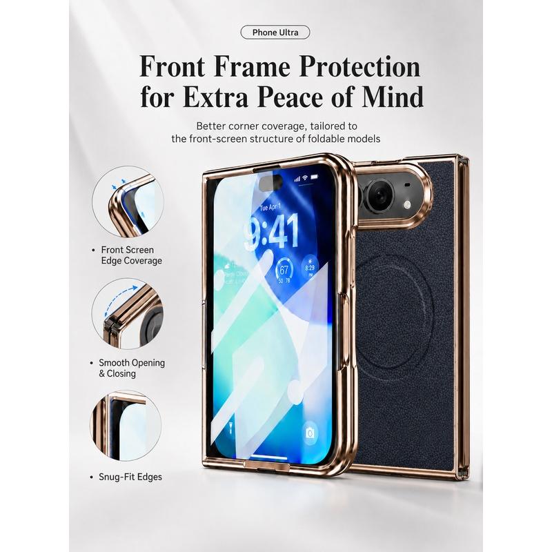 For IPhone Ultra Fold 5G Case Luxury PU Leather Skin Magnetic MagSafe Protective Back Cover Case