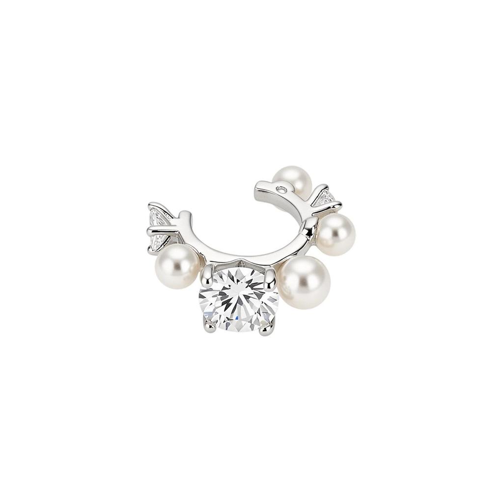 Elegant Zirconia Pearl Asymmetrical Ear Cuff - No Piercing Required. Light Luxury Fashion Earrings for Women.