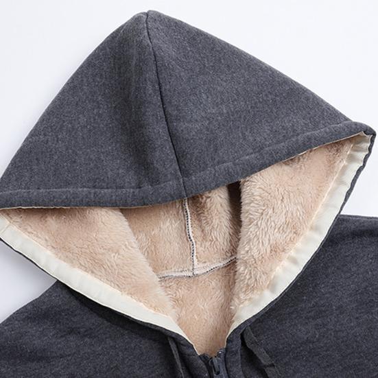 Women Plus Size Hooded Zip Up Jacket, Autumn Winter Solid Color Fleece Lined Thick Warm Hoodie Coat For Students