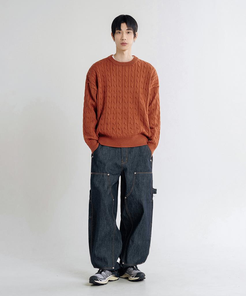 LEMAIN SECOND Oversized Voluminous Washable Crew Neck Cable Knit [Brick]