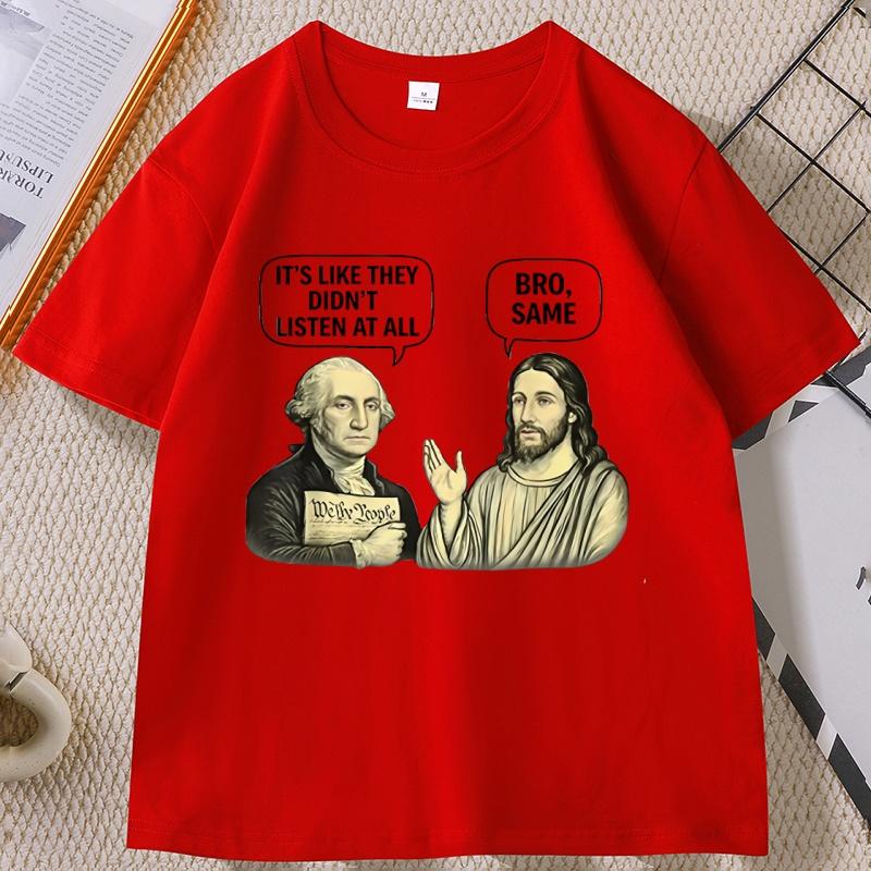 George and Jesus Funny Meme TShirt Jesus Christian Religious Tee Casual Cotton Short Sleeve Round Neck Tshirts Unisex Clothes S