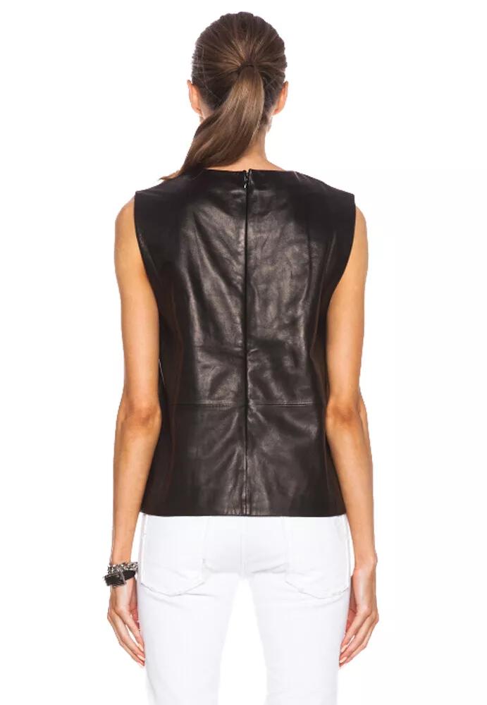 Lässiges, handgefertigtes Top aus echtem schwarzem Lammleder für Damen – elegant und stilvoll.