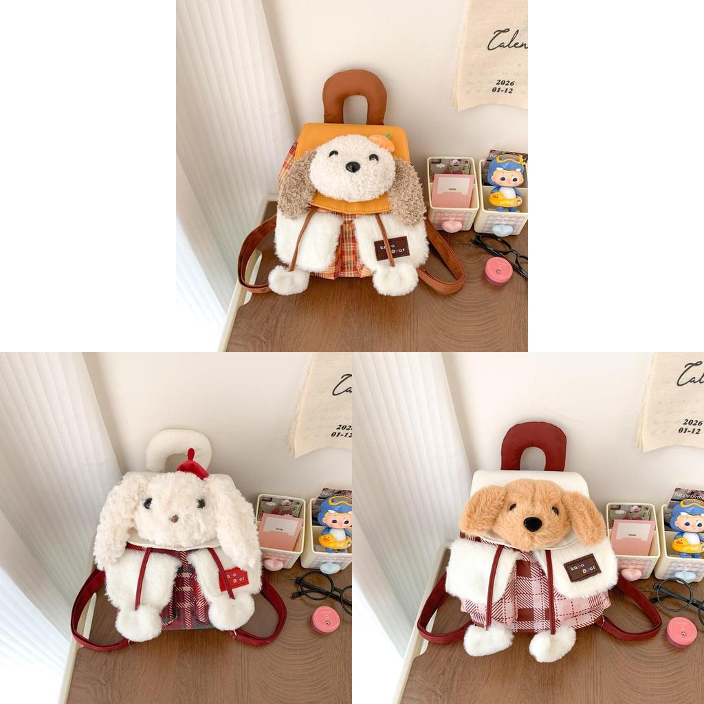 Plush Dog Pattern Mini Backpack With Flap Closure For Casual Day Out