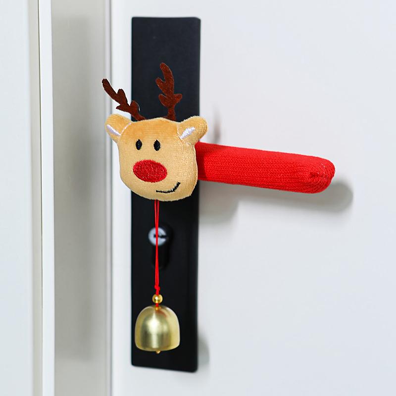 1PC Christmas Room Cloth Bell Door Handle Gloves Gift Cartoon Decoration Santa Claus Protective Cover Festival