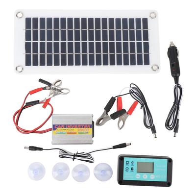Kit Painel Solar 30W Inversor 220W e Controlador de Carga para Uso em Carro e Casa 12V para 220V Energia FV