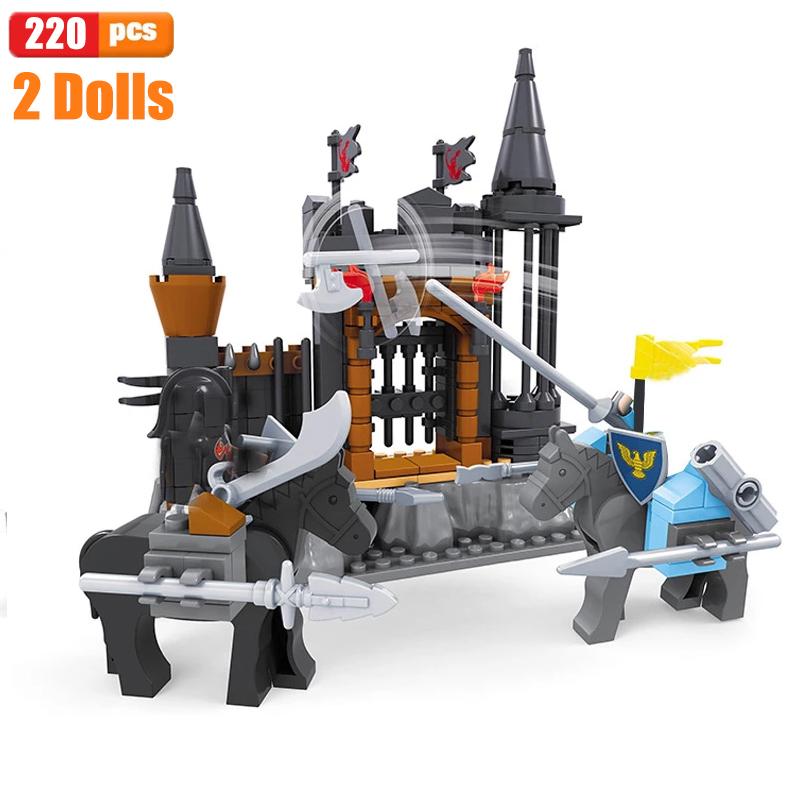 Military Medieval Lion Country Castle Building Block City Gate Knight Siege Bridge Royal Arena Bricks Modle Set Toys For Kid