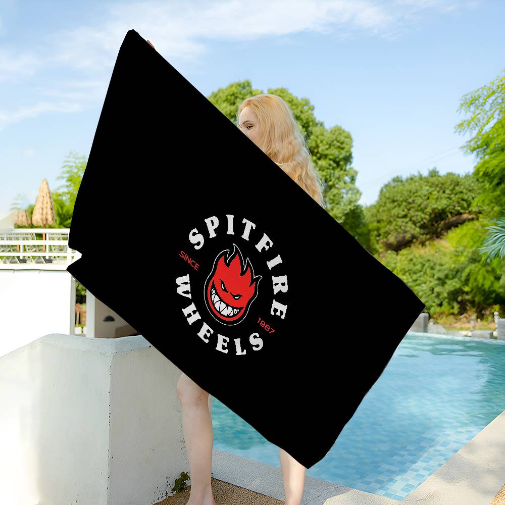 

S-Spit F-Fires Logo Microfiber Blanket Quick Drying Beach Towels Oversized Printing Super Absorbent Pool Towel Blanket W40*H60(CM)