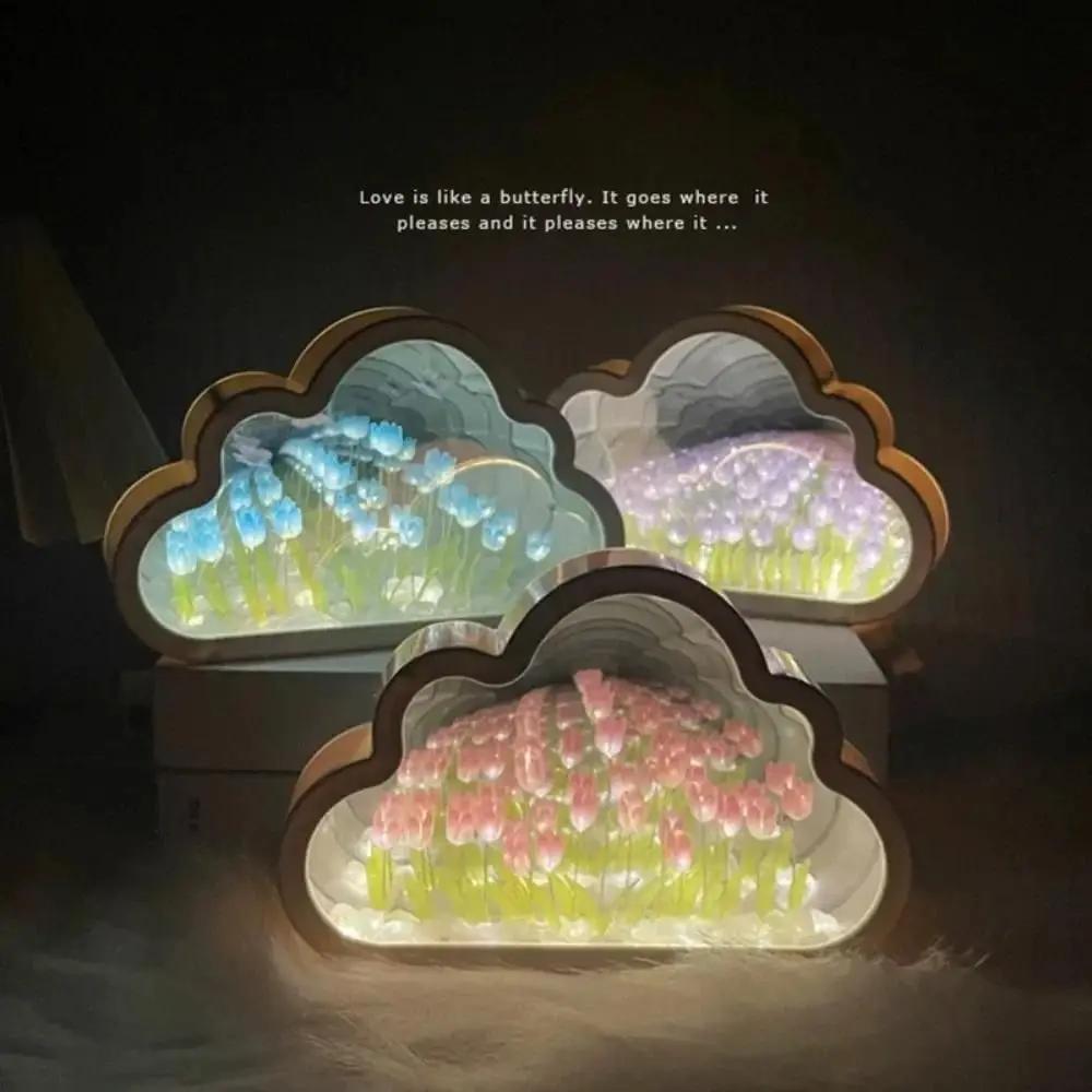DIY Wolke Tulpe LED Nachtlicht Spiegel Tischlampen Schlafzimmer Ornamente Dekoration Spiegel Tischlampen Nachttisch Handgemachtes Geschenk
