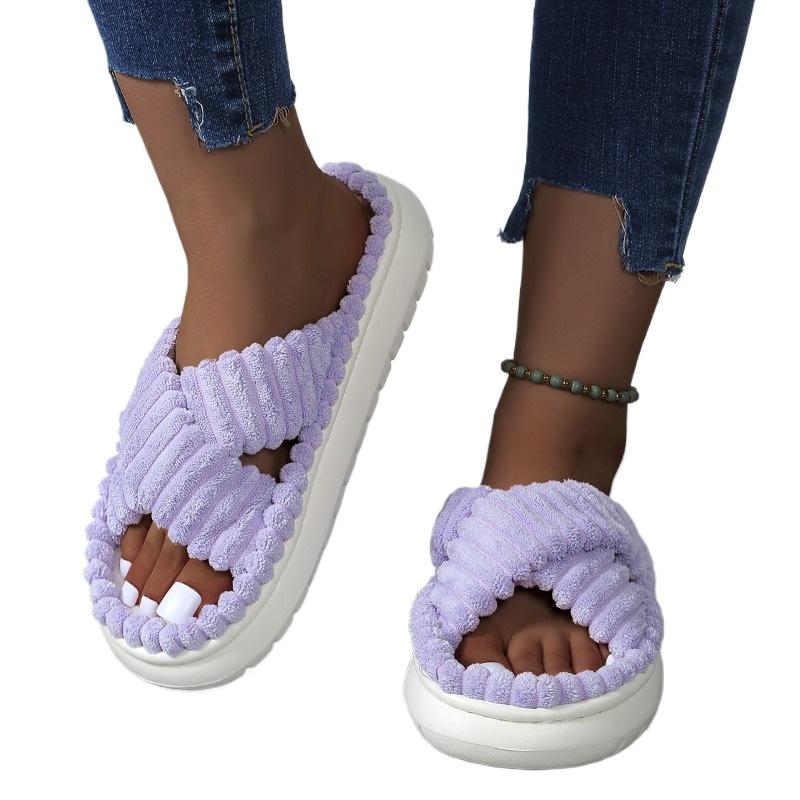 

Модные домашние тапочки 2024 года на осень и зиму, женские тапочки с перекрестными ремешками и мягкой подошвой, женские нескользящие домашние тапочки с толстой подошвой 42-43 лавандовый