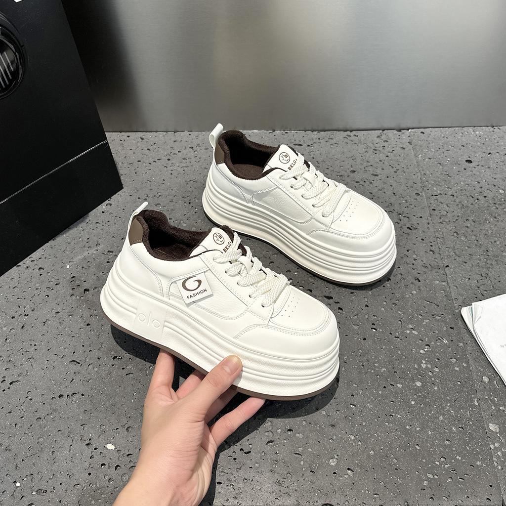 Platform White Shoes Women's New Winter Velvet Warm Fashion Versatile Height Increase Casual Bread Shoes Muffin Shoes