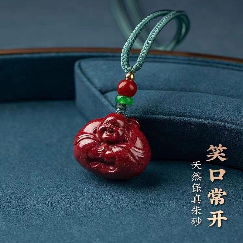 Natural high-content cinnabar Maitreya Buddha pendant for women, purple gold sand Buddha, Laughing Buddha sweater chain pendant Cinnabar Maitreya Buddha