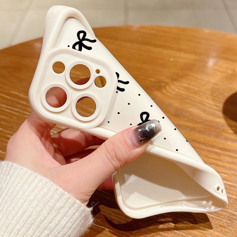 Black Bowknot Print TPU Soft Case For iPhone 16 Pro Max 15 Pro 14 13 12 11 XR XS 8 7 Lens Protection Shockproof Matte Phone Cover