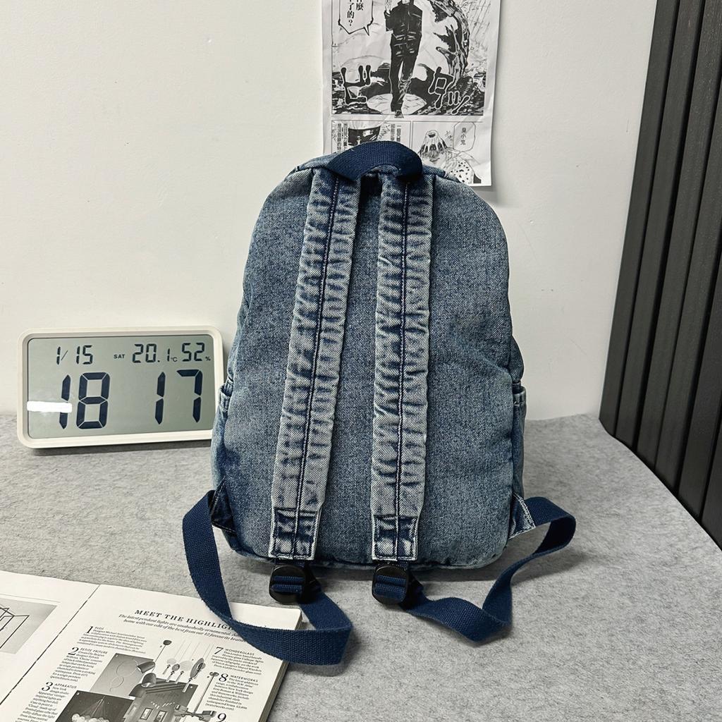 Schoolbag Retro Washed Denim Backpack College Student Couple American Street Style Class Travel Relaxation Backpack