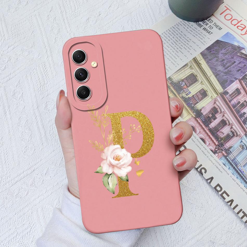 Phone Case For Samsung Galaxy A34 A33 A32 Elegant Rose Letter Soft Liquid Silicone Sqare Back Cover For Samsung A 34 33 32 Shell