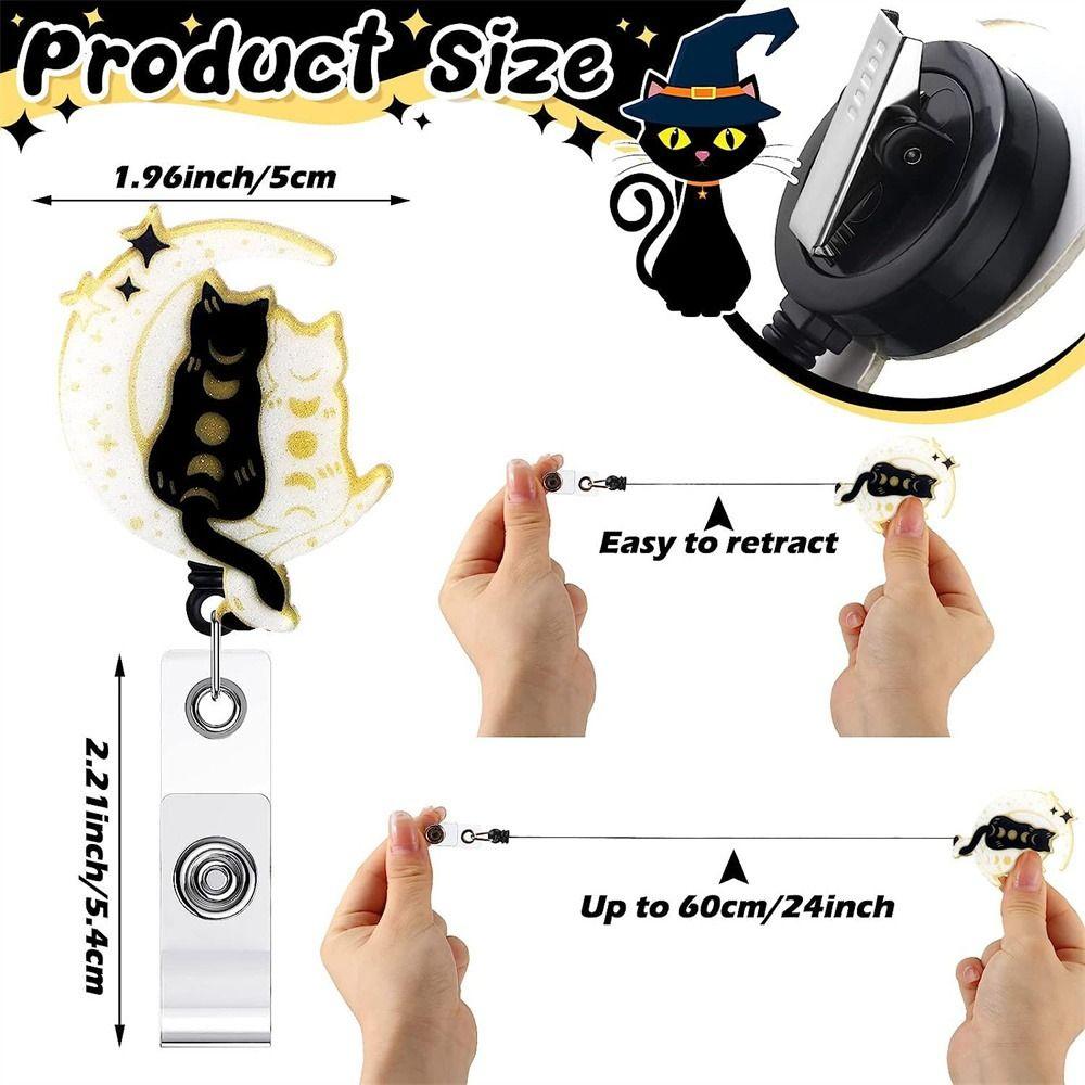360 Rotating Cat Badge Reel Alligator Clip Retractable Badge Reel ID Card Holder  Keychains Lanyard