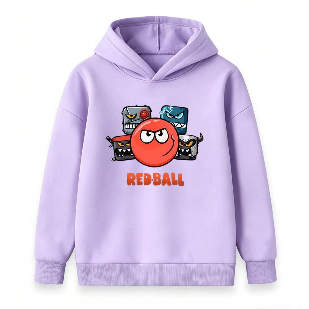 Kids Boys Girls Pullover Hoodie, Cool Red Ball Cartoon Print Casual Warm Long Sleeve Hooded Sweatshirt for Children Daily Wear