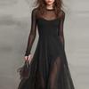 Elegant Girls' Autumn/Winter 2025 Patchwork Long Sleeve Mermaid Dress
