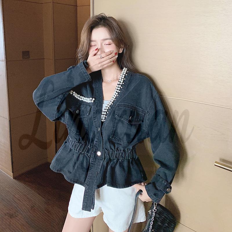 

Korean Style Beaded Waist-Cinching Top - 2026 Fashion, Loose Fit, Versatile with Three Complete Labels One Size чорний