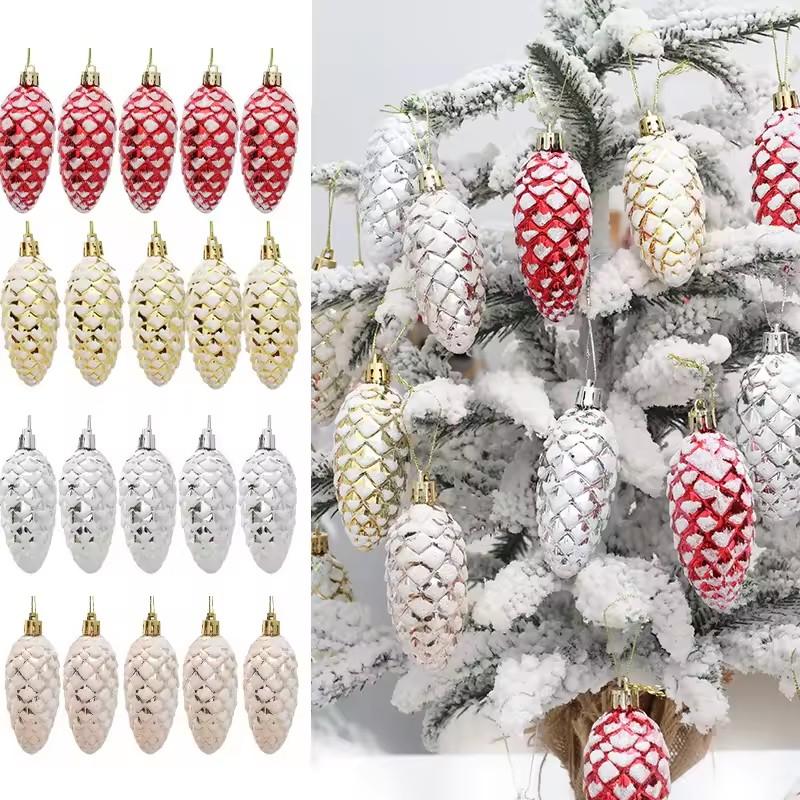 5 st Jul Målade Tallkottebollar Hängande Hängen God Jul Träddekoration för Hemmet Julprydnad Gåva