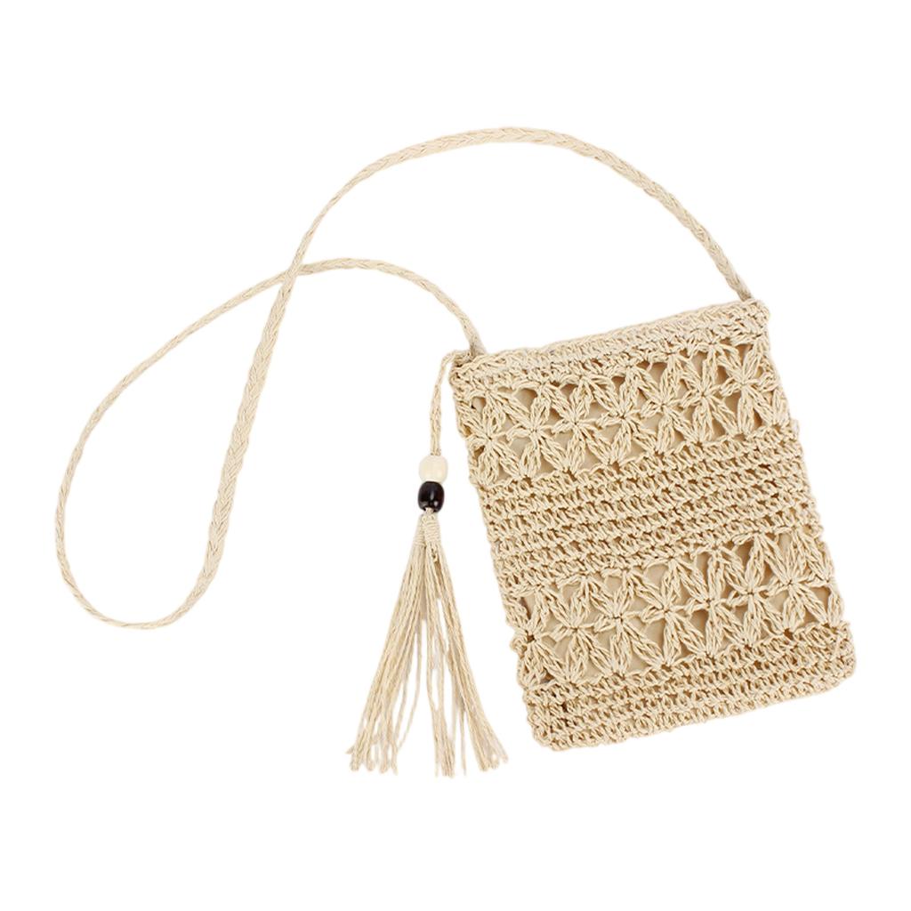 Small Straw Crossbody Bag Women's Woven Rattan Shoulder Bag Beach Shoulder Bag With Tassels