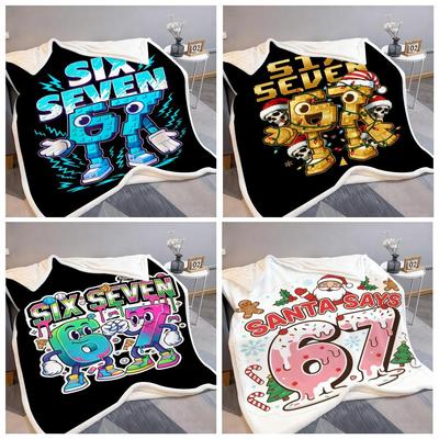 67 Six Seven 6-7 Funny Printed Throw Flannel Fluffy Soft Blanket Warm Skin-Friendly Throw for Sofa Bed Office Nap Winter