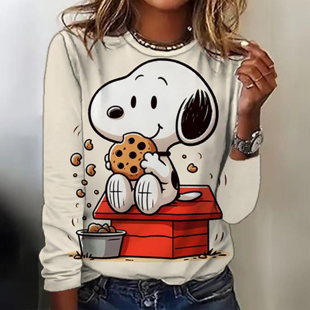 Fashion Women's T shirt Snoopy printed Daily Sweatshirt Casual Long Sleeve Crew Neck Spring Fall sportswear
