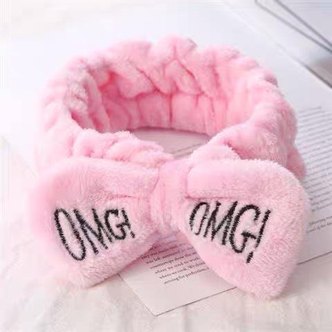 Custom Logo OMG Bowknot Wash Face Hairband Rabbit Cat Ear Cute Plush Lady Soft Women Elastic Hair Band Flannel Make up Headbands