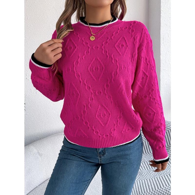 Autumn and Winter Women's Casual Color Blocking Twist Long Sleeve Pullover Sweater