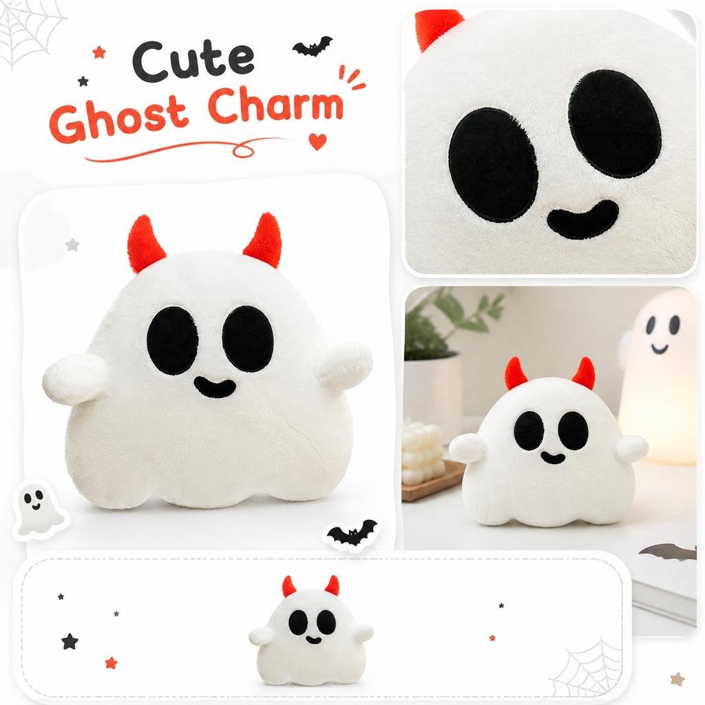 Cartoon Ghost Plush Toy Stuffed Doll Soft Gift for Kids Decorative Pillow for Home or Office Use