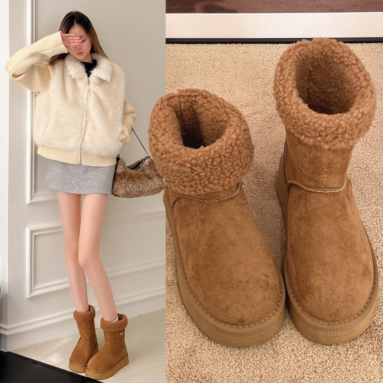 

Зимние новые женские ботинки теплые хлопковые туфли пушистые короткие ботинки бархатные две хлопковые туфли ботинки Мартина женский тренд 40 верблюд