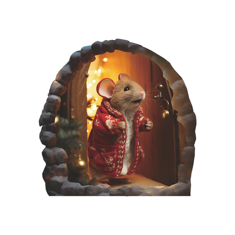 Cartoon Christmas Rat Hole Sticker Cute Mouse Hole Mouse Hole Wall Stickers Creative DIY Mini 3D Rat Wall Decal Stair